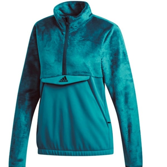 Adidas Faux Fur Half Zip Kangaroo Pocket Pullover - Picture 1 of 6